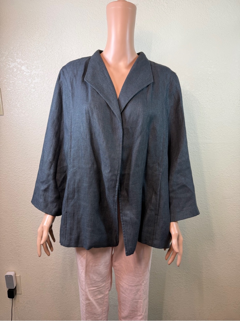 Eileen Fisher Jacket Gray Linen Blend Sz Xl Lagenlook Minimalist Open Front - Picture 12 of 14